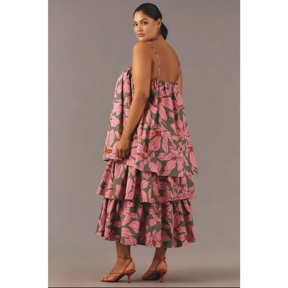 NWT Anthropologie Corey Lynn Calter Tie-Shoulder Tiered Midi Dress $268 PLUS 1X - Picture 3 of 6